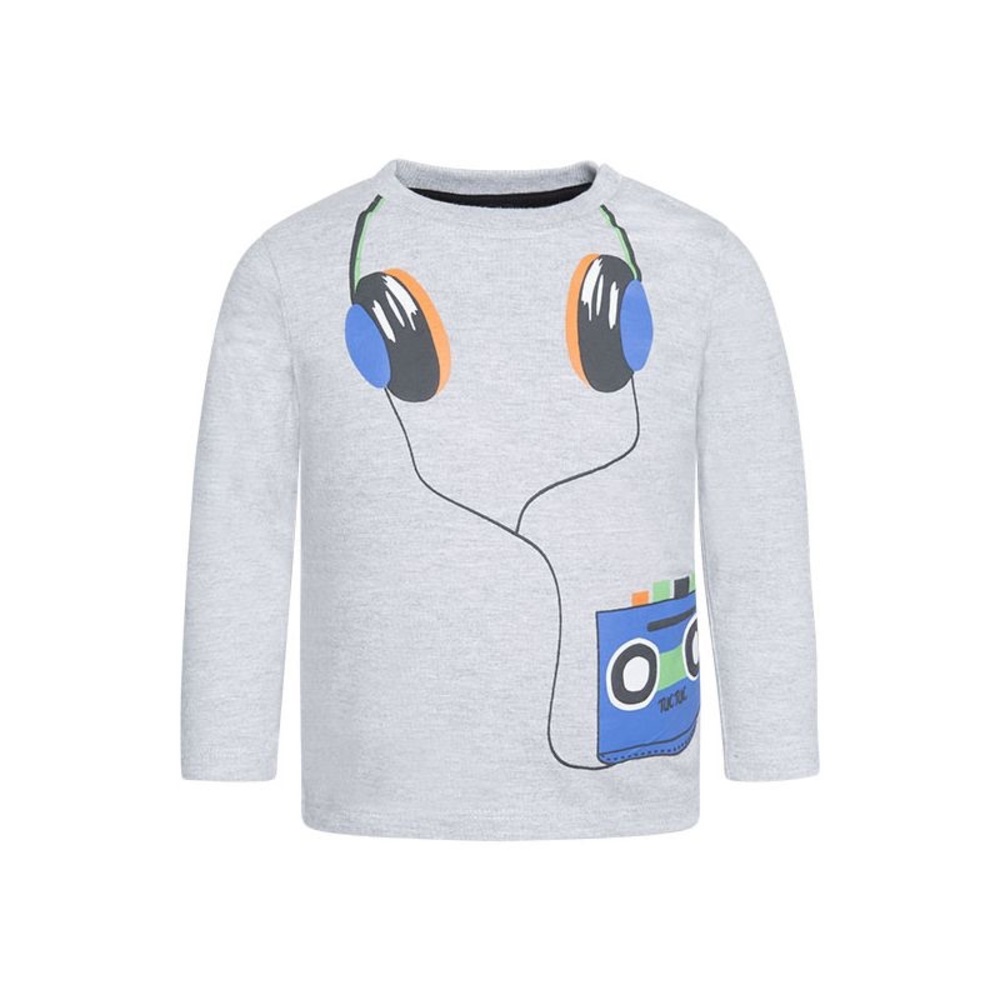 Kids Gray Long Sleeve Shirt with Headphone Print
